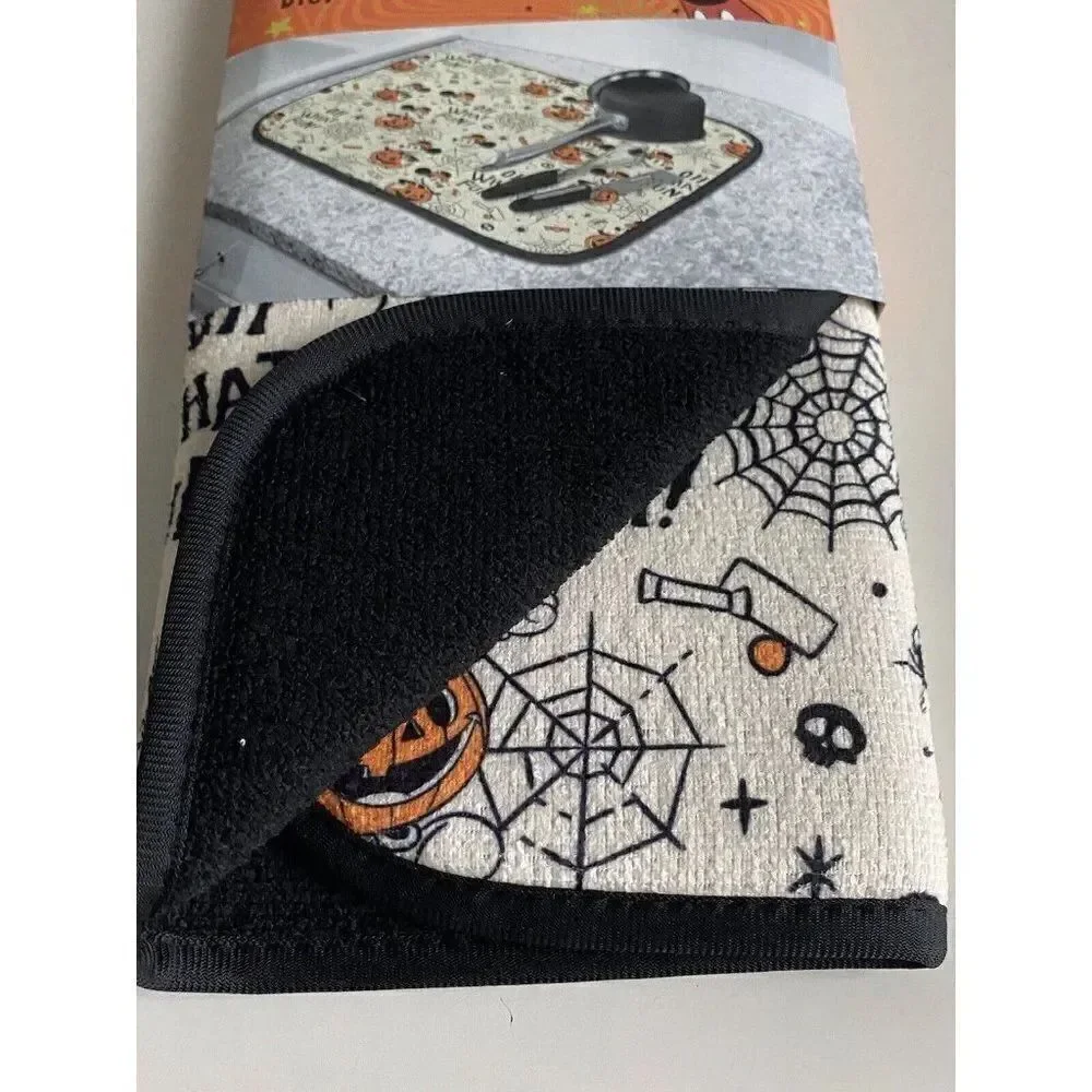 Disney Mickey Mouse Halloween Drying‎ Mat 16”x18” Pumpkins Spider Webs Candy NEW